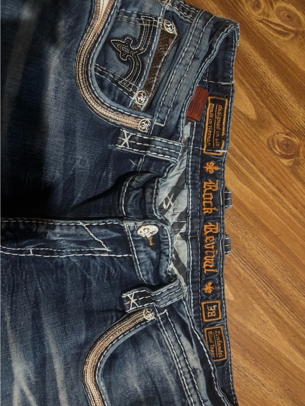 Rock Revival Men's Dark Blue Embroidered Denim Jeans
